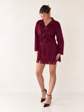 Conjunto Mujer Granate Efecto Ante Flecos Cremallera Chaqueta + Minifalda Talla 34-42 | Velyra Atelier