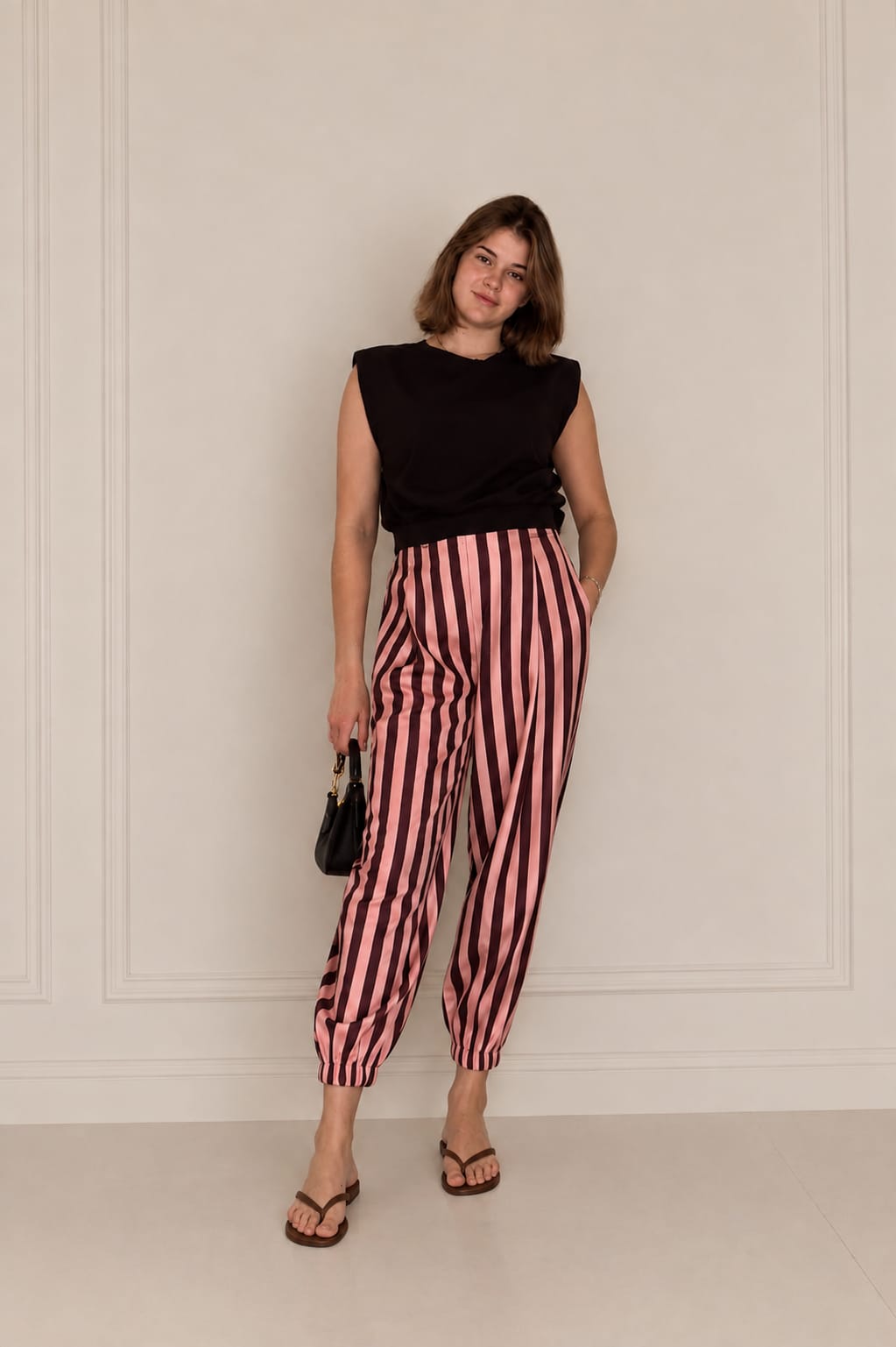 TOP BASICO Y PANTALON RAYAS
